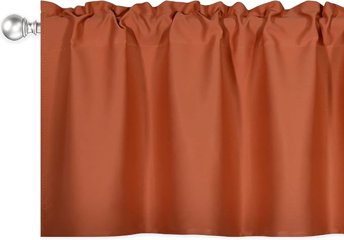 Burnt Orange Valance - Rust Valance for Windows 72x18 Inch Solid Blackout Rod Pocket Kitchen Short Curtain Toppers Valance for Bathroom Living Room, Terracotta