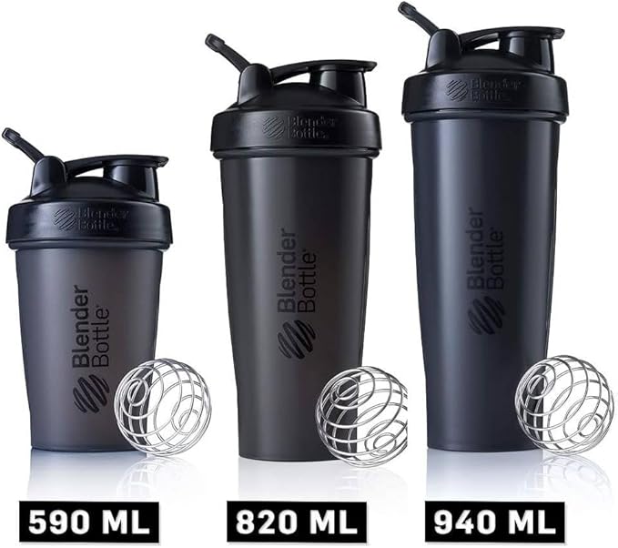 BlenderBottle Classic Shaker Bottle Perfect for Protein Shakes and Pre Workout, Black, 20 Ounce