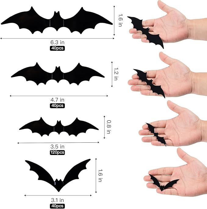 Bats Wall Decor,240 Pcs Bats Halloween Decoration, 4 Different Sizes 3D Bat for Halloween Decorations Clearance, Halloween Bat Stickers for Wall Decor