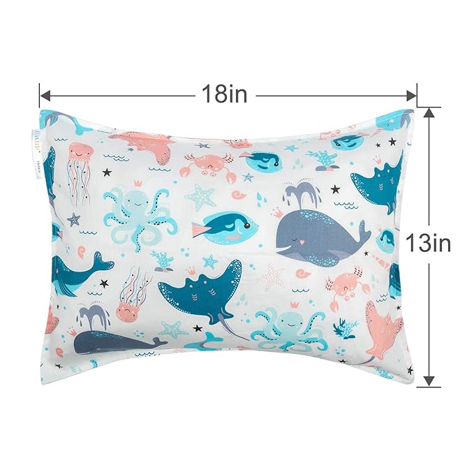 ALVABABY Toddler Pillowcases Fits 13 x 18,12x 16 Kids Pillow Cover Organic Cotton Baby 2 Packs Envelope Kids Pillowcases for Boy Girl Sleeping Travel 2TPW28A