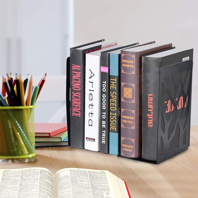 Book Ends, Bookends, Bookends for Shelves, Bookend, Book Ends for Heavy Books, Black Metal Book Shelf Holder Home Decorative, Book Stoppers for Shelves 3 Pair