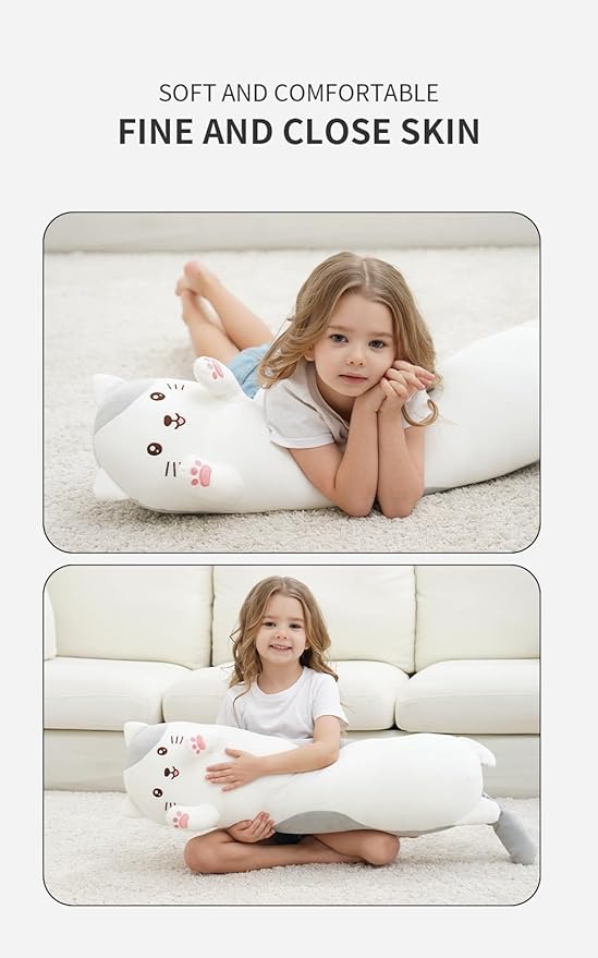 35.4" Cat Stuffed Animal, Soft Long Pillow Doll Cute Cartoon Kitten Plush Hugging Pillow Plushies Toy Gift for Kids, Girls,Birthday,Valentine,Easter