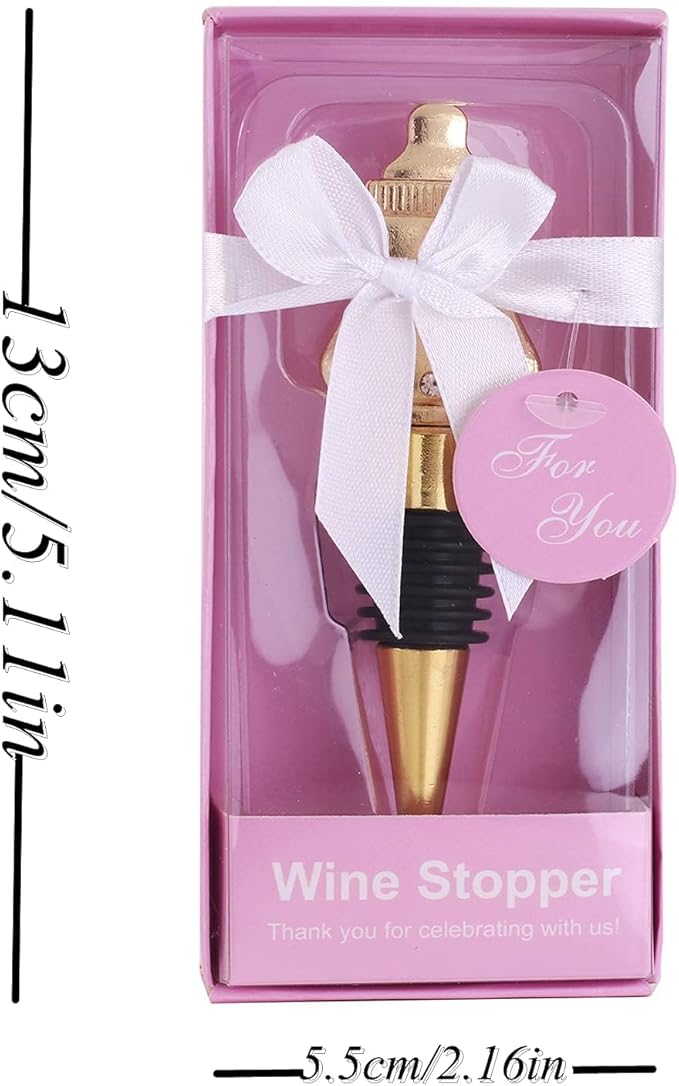 12Pcs Wine Bottle Stopper Baby Shower Souvenirs for Guest,Gold Feeding Bottle Stopper Wedding Favors Baby Girl Shower Giveaways Gift to Guest(12, Pink-Bottle Stopper)