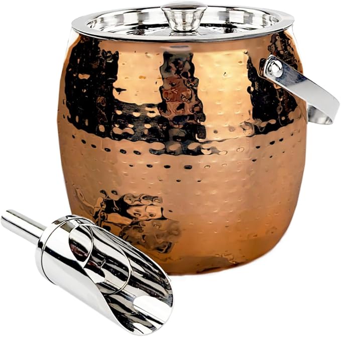 BREKX 3QT Insulated Ice Bucket for Parties with Lid and Scoop- Sweat-Free One Bottle Wine Chiller/Champagne Bucket or Ice Bucket for Cocktail Bar, Leak Proof & Easy to Clean, Rose Gold