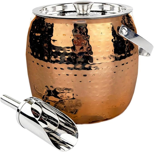 BREKX 3QT Insulated Ice Bucket for Parties with Lid and Scoop- Sweat-Free One Bottle Wine Chiller/Champagne Bucket or Ice Bucket for Cocktail Bar, Leak Proof & Easy to Clean, Rose Gold