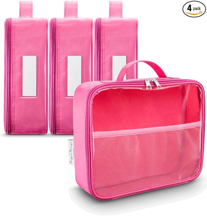 4 Pack Toy Organization Bag, Toy Storage Carry Case for Travel, Car Toy Organization Bag, Toy Storage Organizer for Building Bricks, Tiles, Toys, Games, Crafts (pink, Medium)