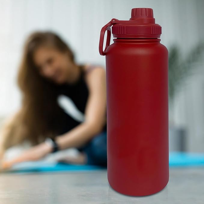 40oz Insulated Water Bottle ，Stainless Steel Sports Water Cup Flask with 2 Lids, Wide Mouth Travel Thermal Mug,Outdoor Sports Bottle（Deep red）