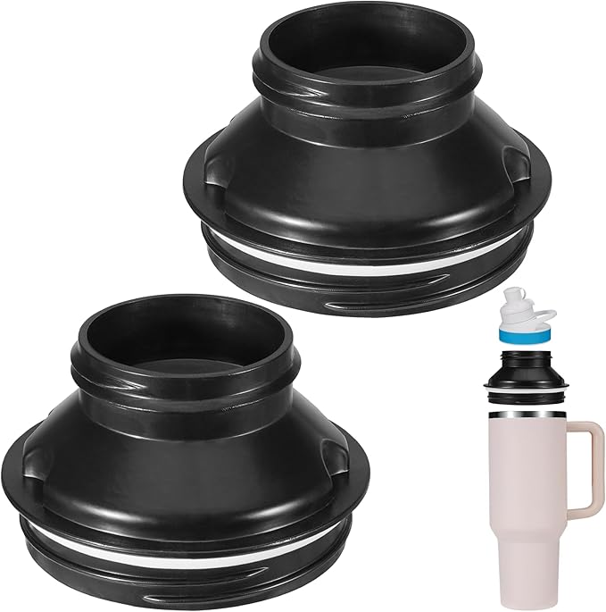 Aobiono Water Bottle Adapter for Stanley 40oz Quencher Tumbler to Cirkul, Lid Cap Converter Accessories, BPA Free Plastic, Food Grade Silicone Gasket Leakproof (Black-2Pcs)