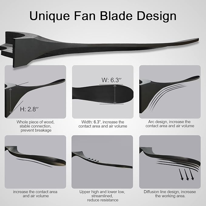 BOJUE 72 Inch Black Ceiling Fans with Lights and Remote Control, Indoor Outdoor Ceiling Fan, Wood Ceiling Fan flush mount with 3 Wood Blade for Bedroom Patio Living Room (Black Blades)