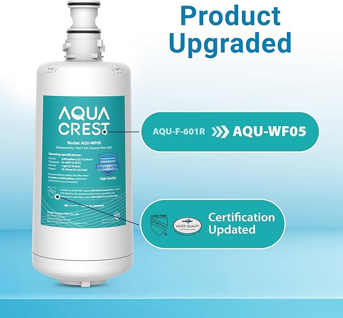AQUACREST F-601R Filter Cartridge, NSF/ANSI 42 Certified, Replacement for F-601R Filter Cartridge (Pack of 2), Model No.WF05.
