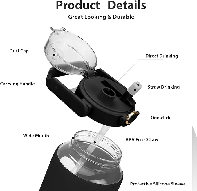 64oz Glass Water Bolttles with Straw，Motivational Half Gallon Water Bottle with Time Marker & Silicone Sleeve, Leakproof & BPA Free Reusable Clear Glass Water Jug for Gym Workout (Green)