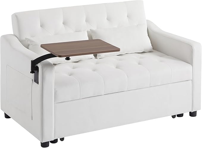 3-in-1 Convertible Sleeper Sofa Bed, Pullout Couch with 360° Swivel Side Table, Modern Chenille Fabric, Easy to Assemble, Folding Loveseat Sofa Bed for Living Room & Guest Room