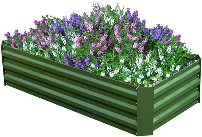 4x2x1ft Metal Raised Garden Bed Kit，Galvanized Garden Bed Box for Vegetables, Flowers, Herbs, and Succulents,60 Gallon Capacity - Green