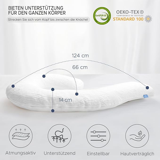 Body Pillow for Adults - Soft Long Bed Pillows Insert for Sleeping - Shredded Memory Foam & Removable Washable Cover - Swan Shaped Side Sleeper Pregnancy Pillow 49 Inch (White)