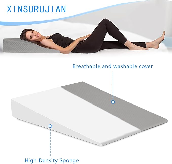 Bed Wedge Pillow Triangle Belt Foam for, Knee, Small Leg, Reading, Maternity (White)