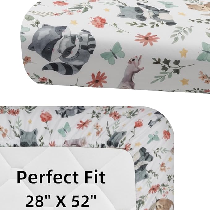 4 Pack Woodland Forest Animals Wood Neutral Unisex Fitted Baby Crib Sheets Set for Baby Boys or Girls (Cartoon Beer, 52 * 28)