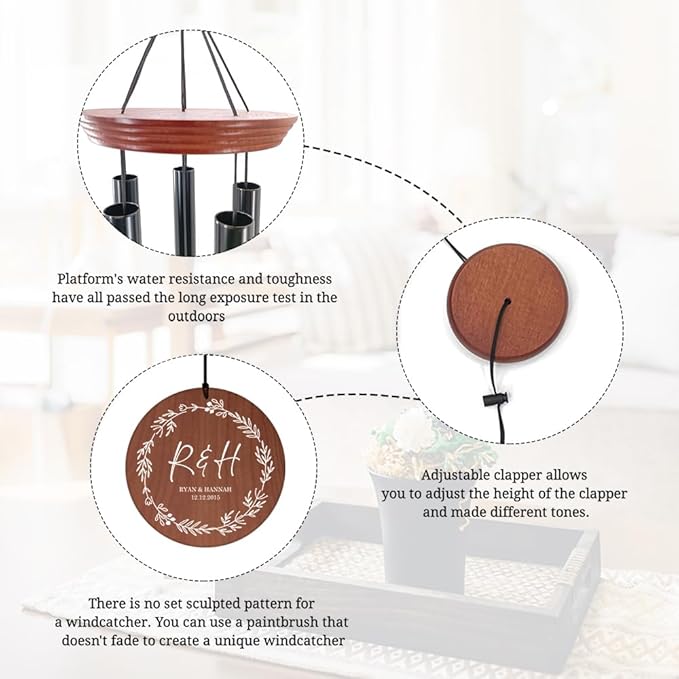 ASTARIN Wedding Wind Chimes for Outside, Custom Photo Personalized Wind Bells, Memorial Gifts for Anniversary, Celebration, Metal Wind Chime Gift in Garden, Patio, Porch, 36'' (Wedding-1)