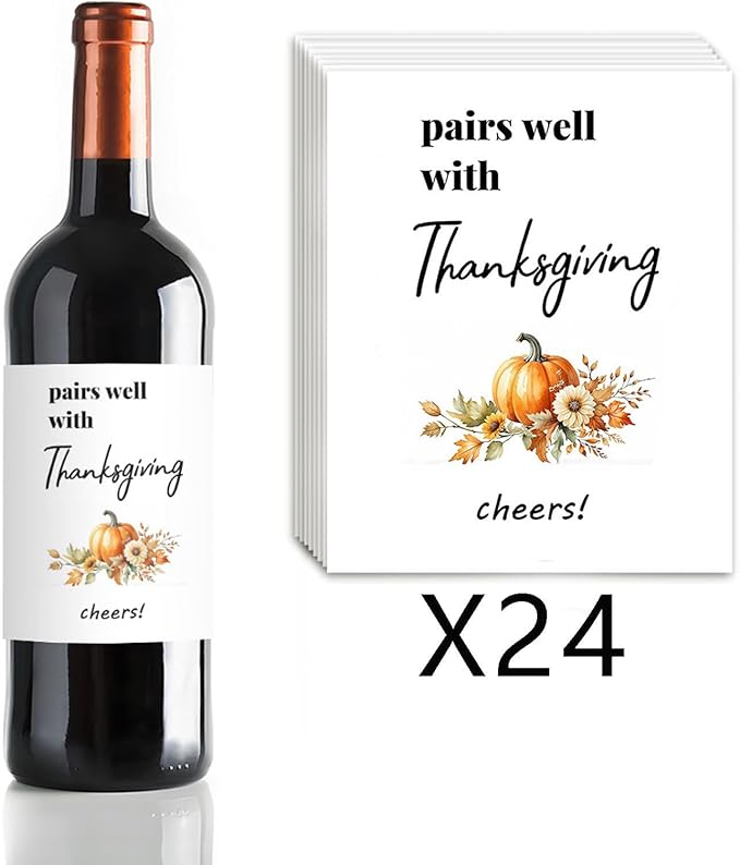 24Pcs Thanksgiving Wine Label Cheers Thanksgiving Wine Label Holiday Gift Champagne Label Wine bottle label Thanksgiving Gift Funny Gift