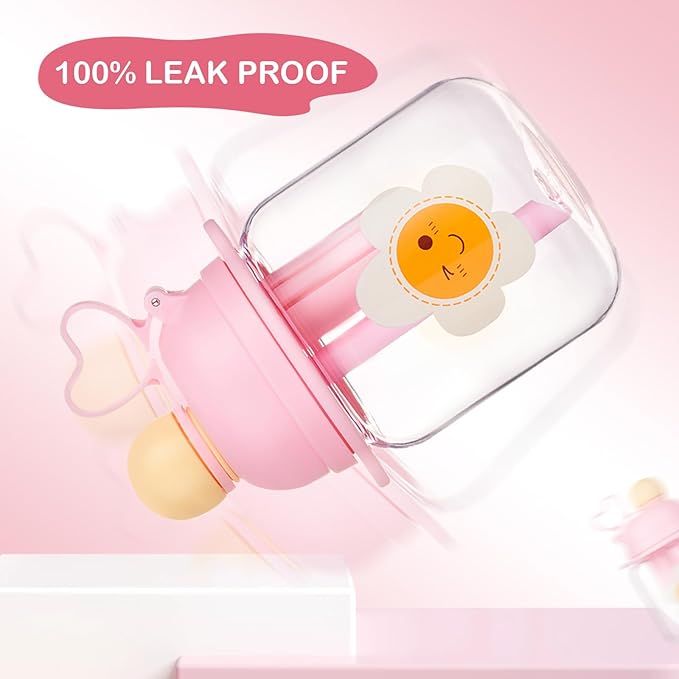 27oz Toddler Water Bottle, Tritan Sports Water Bottle with Straw, Plastic Water Bottle with Soft Strap, Kids Water Bottle for School, Includes Fruit Infuser Strainer, Leak-Proof, BPA Free, Pink