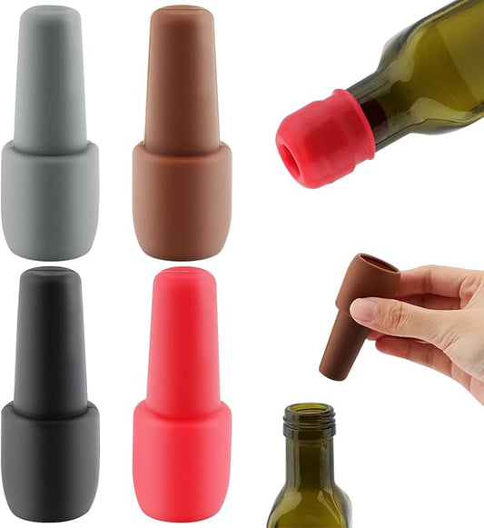4 PCS Wine Stoppers for Wine Bottles, Reusable Sparkling Wine Bottle Stopper Wine Sealer, Silicone Wine Stopper Wine Bottle Stopper for Beer Champagne Prosecco(4 Color)