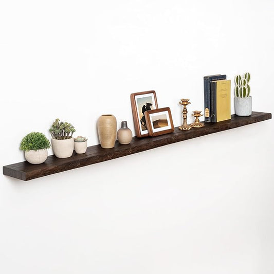 72" Floating Shelves, Live Edge Elm Wood Floating Shelf for Wall, Wall-Mounted Display Shelves with Invisible Heavy-Duty Bracket, Long Floating Shelf for Bathroom, Kitchen, Living Room, Walnut Color