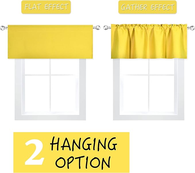 Bright Yellow Extra Wide Valance for Windows 100x18 Inch Solid Blackout Rod Pocket Kitchen Short Curtain Toppers Extra Wide Valance for Bathroom Living Room, Light Yellow