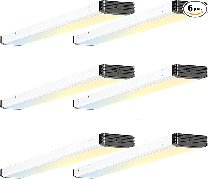 BBOUNDER 6 Pack 4FT LED Wraparound Light with 3CCT Selectable, 4000K/5000K/6500K, Super Bright 5500LM 50W 4 Foot Fluorescent Light Fixture, Flush Mount Office Ceiling Light for Kitchen Garage, Black
