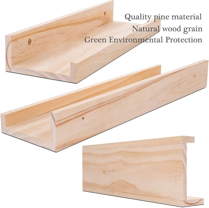 AZSKY Picture Ledge Shelf, Small Floating Shelves Set of 2, 16 Inches Nursery Book Shelves for Toys Storage, Kids Bookshelf Wall Mounted for Living Room Bedroom Decor Books Photo Frames,Natural