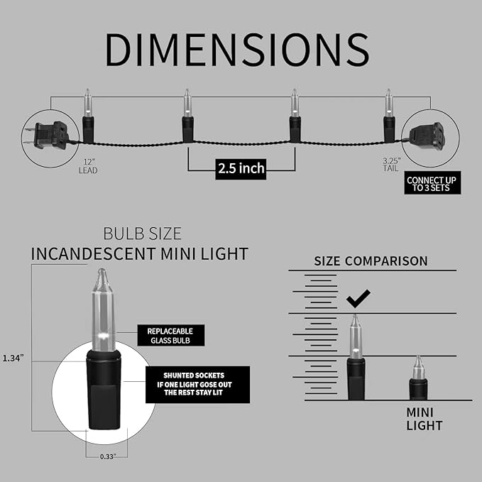 150LIGHTS Yellow Extra-Bright with End Connectors Christmas Decorative Lights 9.72m UL Certified Mini String Light Set Waterproof for Home Garden Holiday Christmas Tree Party Patio Wedding