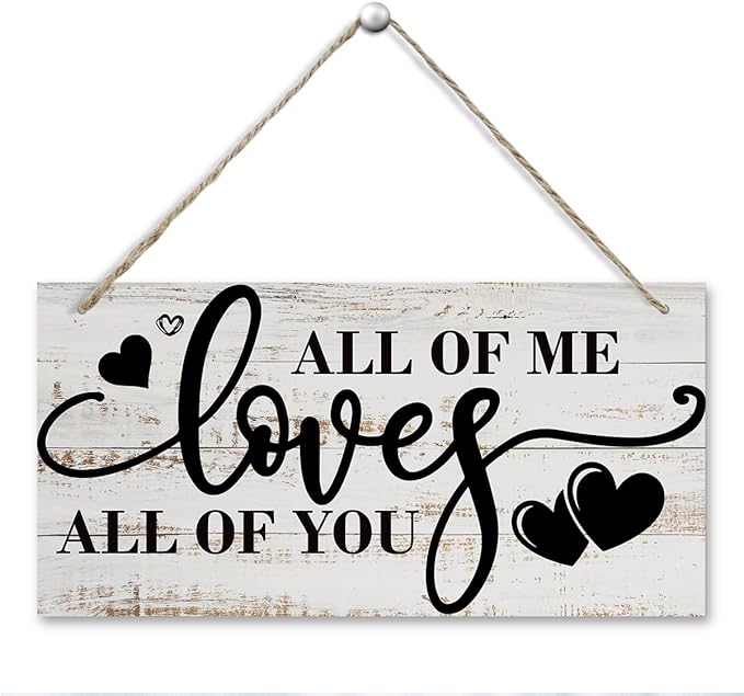 All Of Me Loves All Of You Wall Decor, Rustic Hanging Wooden Sign, Vintage Wooden Plaque, Modern Master Bedroom Sign, Love Quotes Wall Hanging Decor, Farmhouse Wall Decor, 11.8 * 5.9 Inch