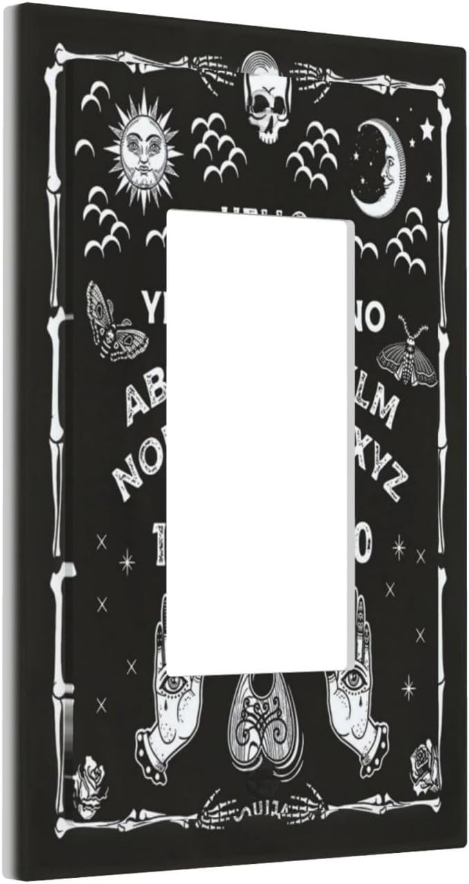 Black Witchy Skeleton Skull Gothic Sun Moon 1 Gang Rocker Novelty Light Switch Covers Decorative Unique Single Decora Outlet Wall Plate Faceplate Switchplate GFCI for Bedroom Decor