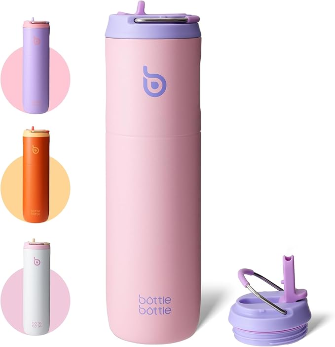 BOTTLE BOTTLE Insulated Water Bottle 24oz with Straw Lid and Handle for Sports Travel Gym Stainless Steel Water Bottles Double-Wall Vacuum Metal Thermos Bottles Leak Proof BPA-Free