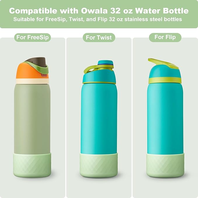 2PCS Silicone Water Bottle Boot for Owala 24oz 32oz 40oz, Anti-Slip Protective Sleeve Bottom Bumper Protector for FreeSip, Twist, and Flip Stainless Steel Water Bottles
