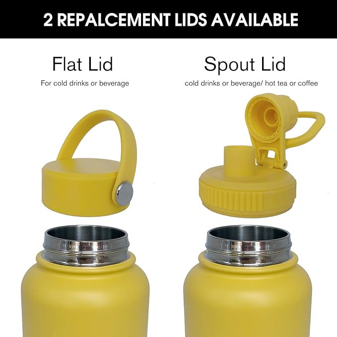 32oz Insulated Water Bottle ，Stainless Steel Sports Water Cup Flask with 2 Lids, Wide Mouth Travel Thermal Mug,Outdoor Sports Bottle（Mango yellow）