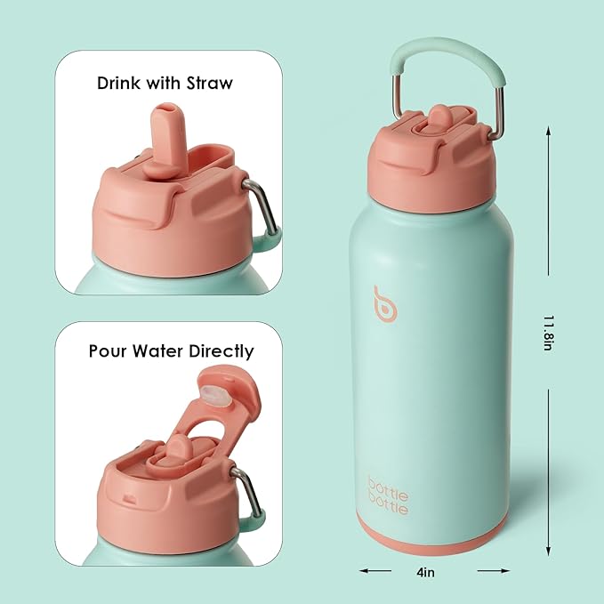 BOTTLE BOTTLE 32oz Insulated Water Bottle Stainless Steel Sport Water Bottle with Straw Dual-use Lid Design for Gym with Pill Box (dreamy ocean)