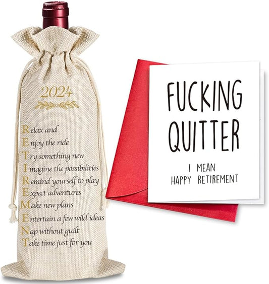 2024 Retirement Gifts for Woman Men, Funny 2024 Retirement Wine Bag Gifts for Colleagues BBF Coworkers Boss Doctors Nurse Teachers Friends Retirees Employees, 1 Wine Bag with 1 Funny Retirement Card