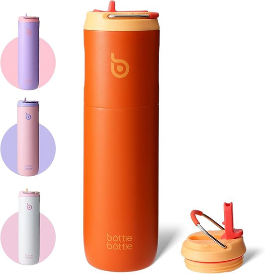 BOTTLE BOTTLE Insulated Water Bottle 24oz with Straw Lid and Handle for Sports Travel Gym Stainless Steel Water Bottles Double-Wall Vacuum Metal Thermos Bottles Leak Proof BPA-Free