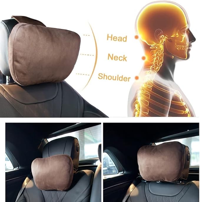 2Pcs Car Neck Pillows for headrests,for Travel Interior Accessories and Suede Support Head Pillows，Balance Neck Pillow Designed to Relieve Neck Pain and Muscle Tension.(Black)