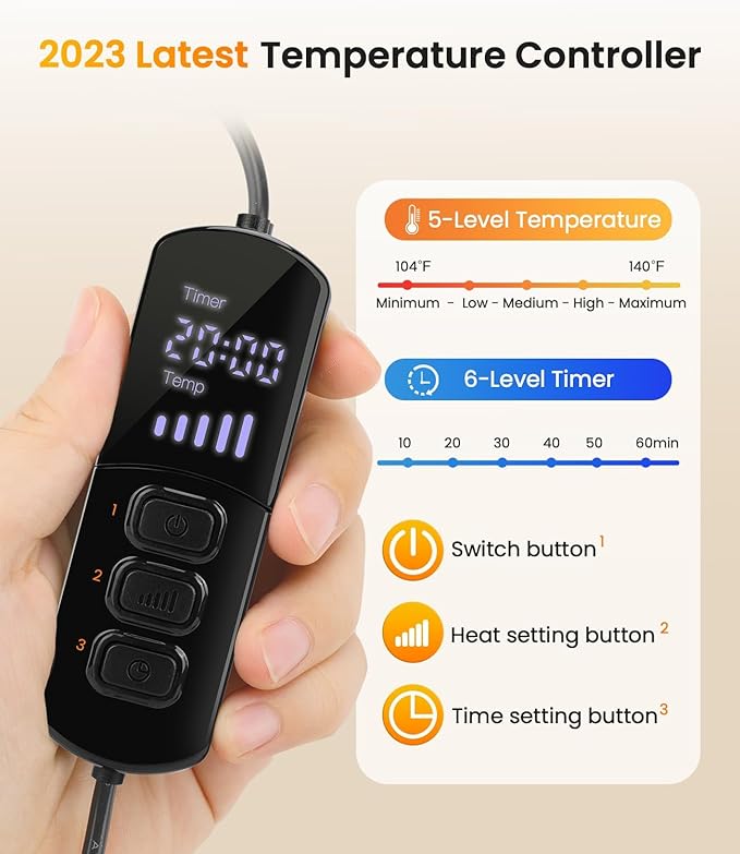 Aroma Season Heated Throw Pillow Lumbar Support Cushion, Back Pain Relief Soothing Cramp Body Warm Hug for Winter, 5 Heating Level and 6 Timer Control, Auto Shut Off Function