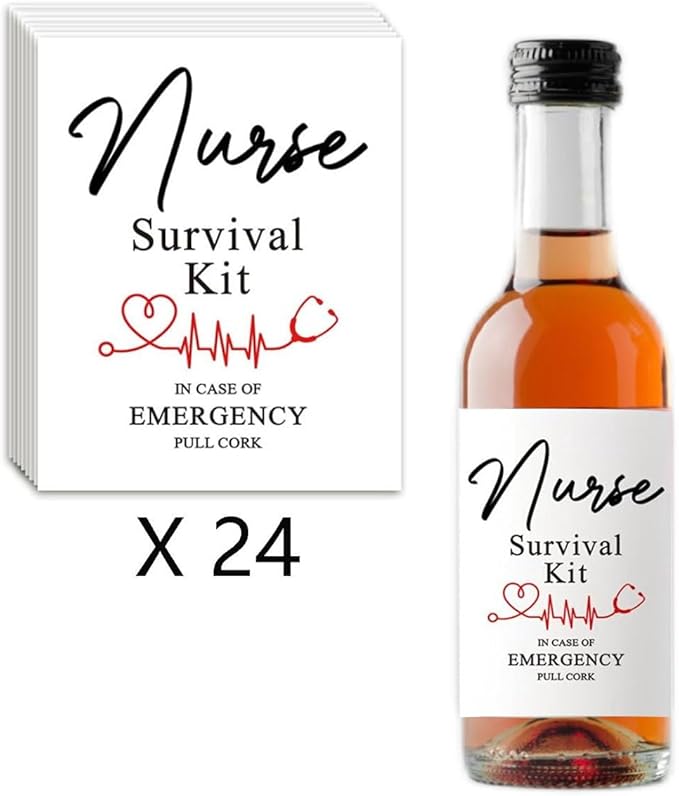 24 Pcs Mini Nurse Wine Labels, Nurses Nursing Graduation Party Decorations Gifts for Her Women, Nurse Appreciation Graduation Retirement Gifts, Nurse Survival Kit Wine Bottle Stickers Labels