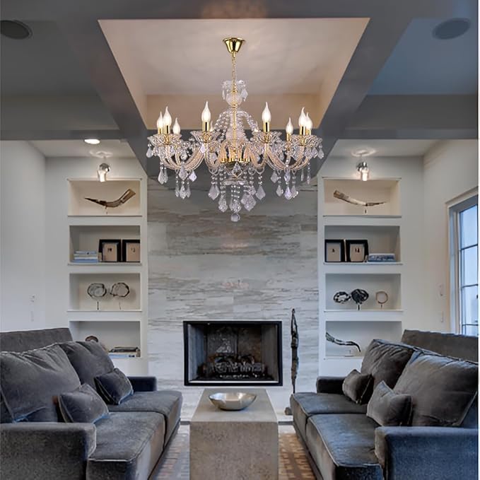 10-Light Crystal Chandelier Clear K9 Crystal Luxury Ceiling Light Fixture Flush Mount Pendant Lighting for Living Room Dining Room Bedroom Kitchen Hallway Entryway