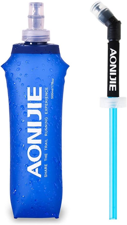 AONIJIE 2 Pcs Sports Collapsible Water Bottle BPA Free + 2 Pcs Replacement Straws Lid - TPU Soft Drink Water Kettle Foldable Flask for Hiking Bicycling Running Climbing (XZ02)