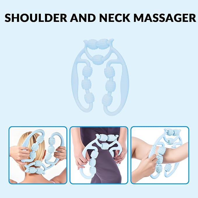 7 in 1 Foam Roller,Products Include Foam shafts,Muscle Roller Bars,Leg Massagers,Fascia Balls,Stretch Bands,8-Shaped Resistance Bands,are Used for Full-Body Relax,Yoga(White Pink Blue) (Blue)