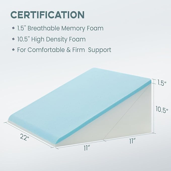 Bed Wedge Pillow, Adjustable 9 &12 Inch Foldable Bed Wedge Pillow for Sleeping, Memory Foam Triangle Pillow Wedge System for Legs and Back Support Pillow