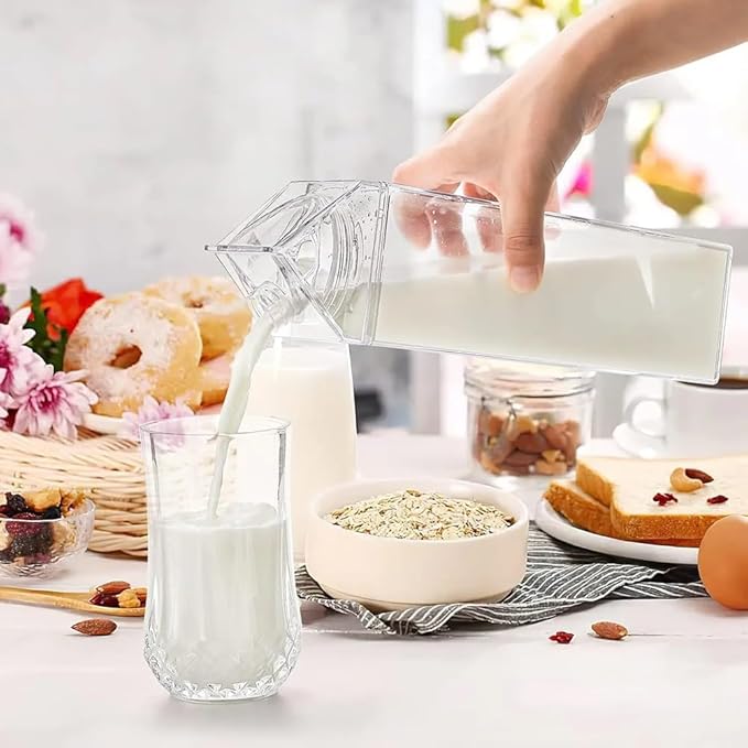 4 Pack Milk Carton Water Bottles 34oz/1000ml Leak Proof Plastic Water Bottle Reusable BPA Free Sports Water Bottle Carton Shaped Juice Milk Bottle for Gym Camping Hiking Travel Sports, Dishwasher Safe