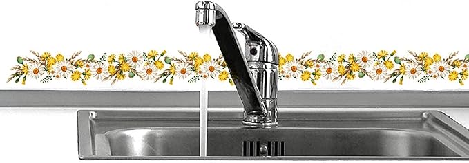 BIBITIME Yellow White Daisy Flower Wasit Skirting Line Sticker Nature Plants Theme Bedroom Wall Decal Kitchen Bathroom Tile Glass Window Decor