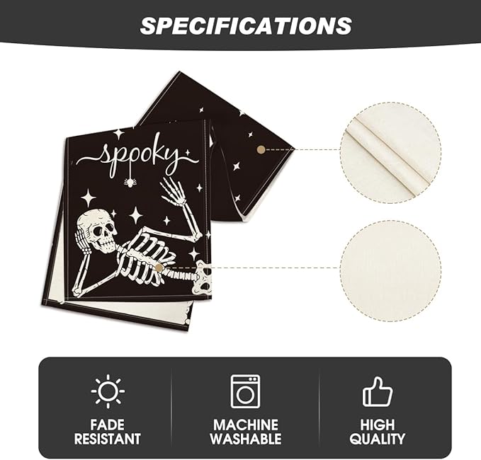 Artoid Mode Spooky Skeleton Spider Bone Halloween Table Runner, Holiday Kitchen Dining Table Decoration for Home Party Decor 13 x 108 Inch