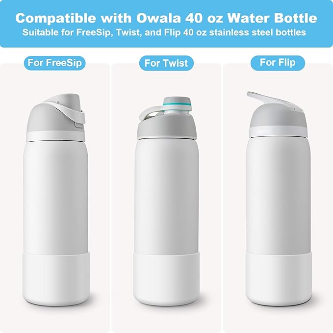 2PCS Silicone Water Bottle Boot for Owala 24oz 32oz 40oz, Anti-Slip Protective Sleeve Bottom Bumper Protector for FreeSip, Twist, and Flip Stainless Steel Water Bottles