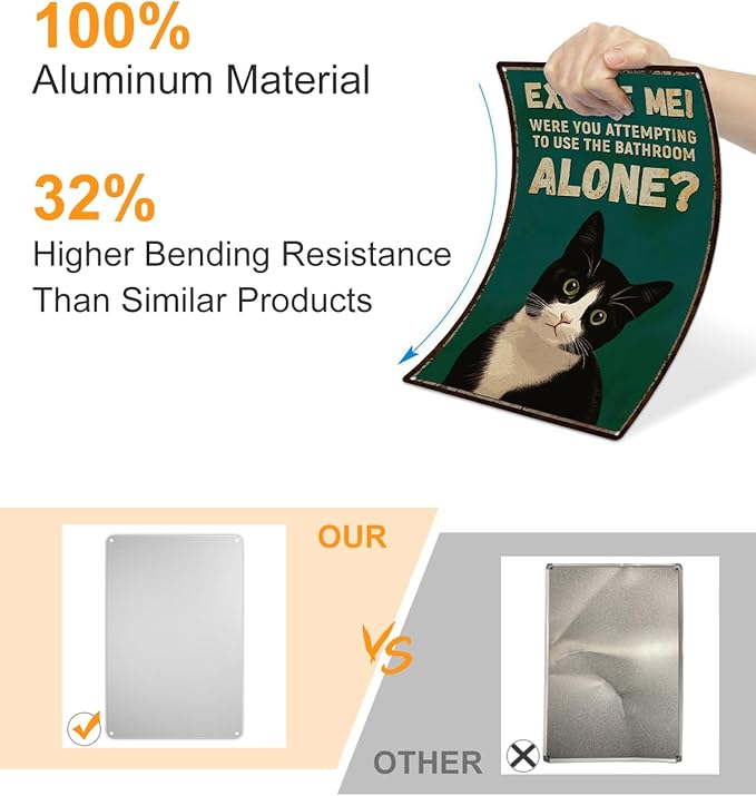 ALKB Funny Tuxedo Cat Metal Signs Black Cat Metal Poster Tuxedo Cat Lover Gift Vintage Bathroom Wall Decor 8 x 12 Inch