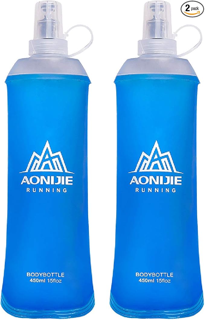 Azarxis TPU Soft Flask Running Collapsible Water Bottles BPA-Free Running Flask for Hydration Pack - Ideal for Running Hiking Cycling Climbing (450ml/15.22oz - 2 Pack)